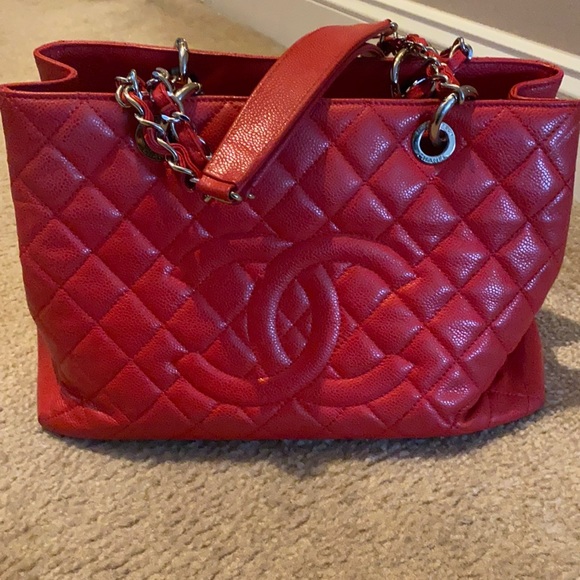CHANEL Handbags - Red Chanel bag with silver hardware chain very clean inside plus authentic